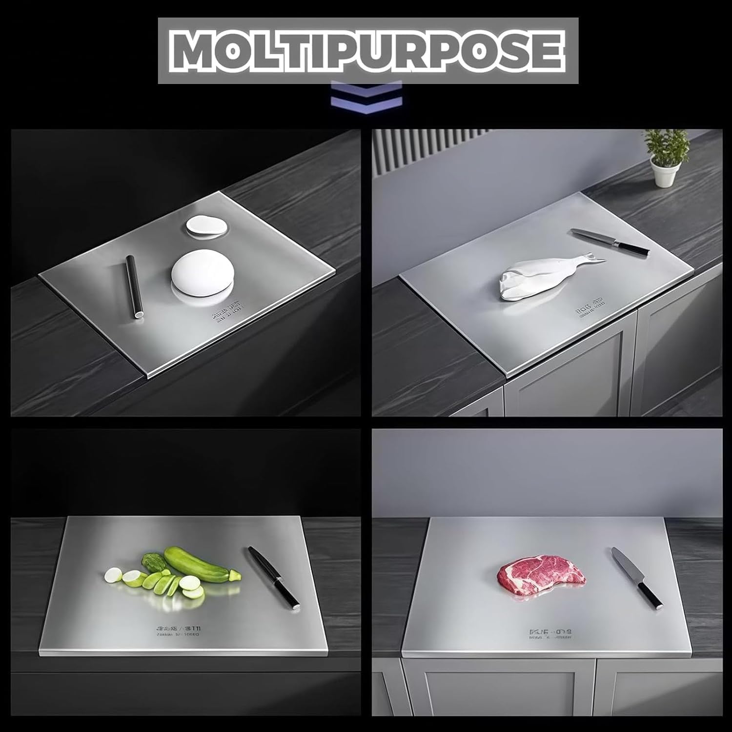 Modelo 2026 Mejorado: Tabla de Cortar de Acero Inoxidable con Borde Elevado — Higiénica, Grande y Única para la Preparación de Alimentos — Duradera, Perfecta para Carnes, Verduras (30 * 30CM,1)