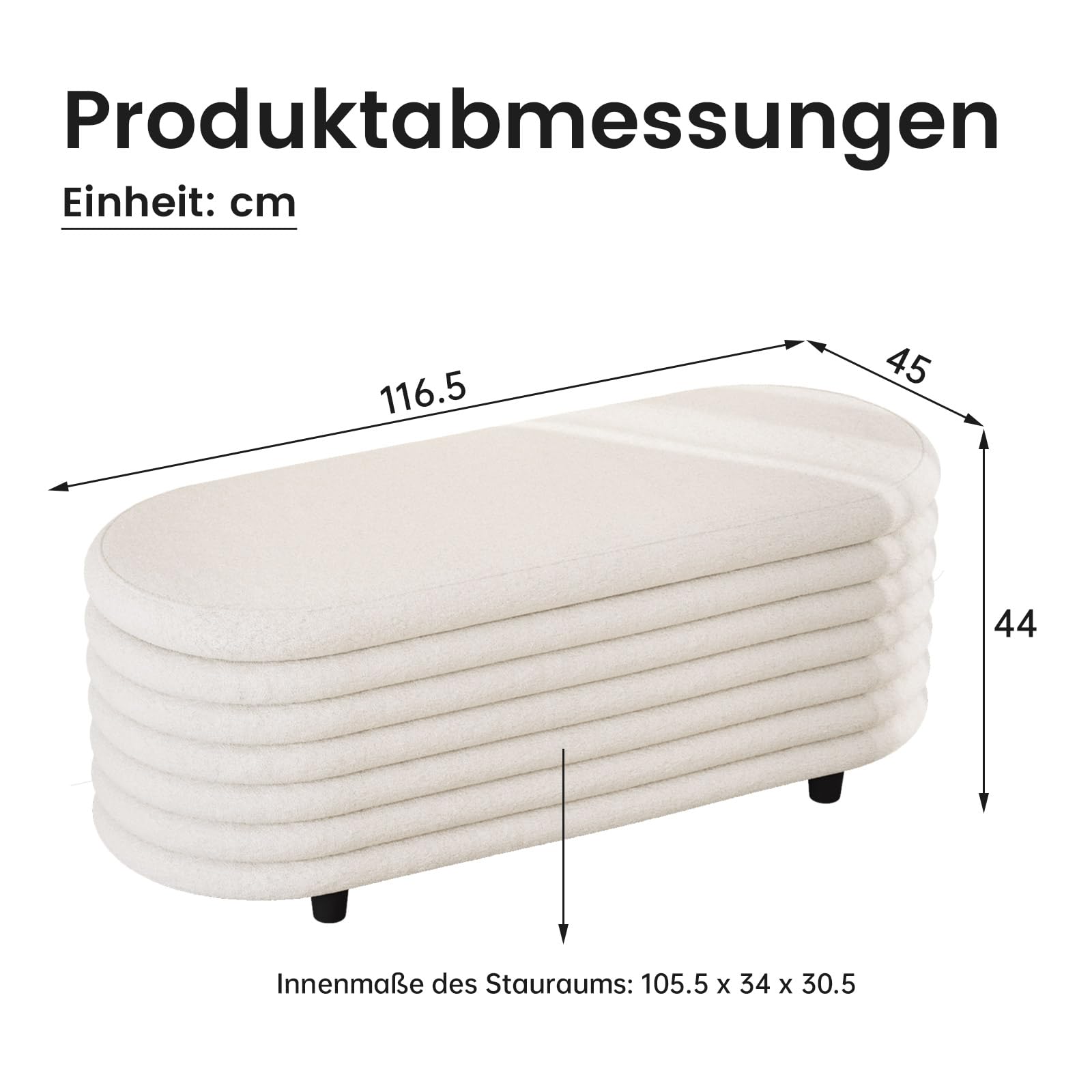 Guyii Sitzbank mit Stauraum aus Lammfellimitat – Beige Polsterbank fürs Schlafzimmer, Bettbank & Bank mit Stauraum – Weiche Sitzbank Schlafzimmersitzbank, Polsterbank mit Stauraum modern