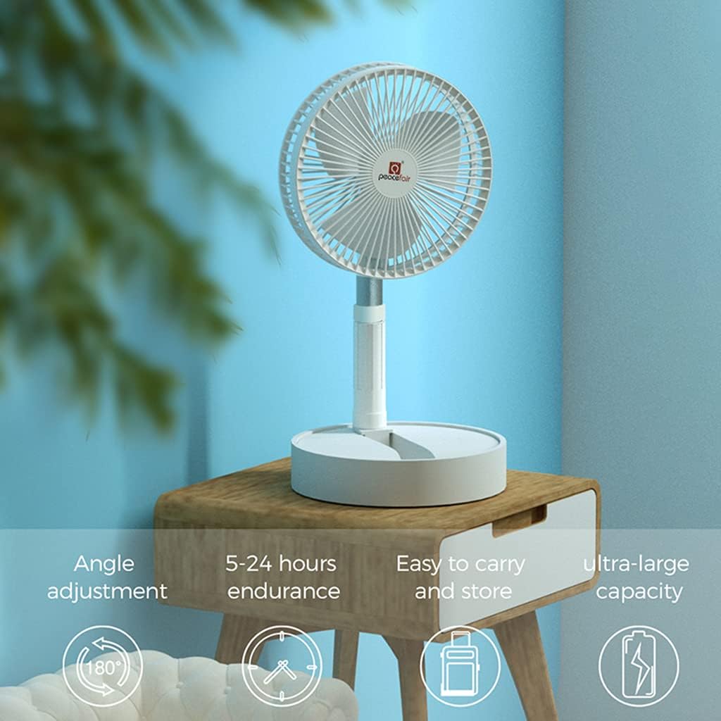 Portable Standing Fan Battery Rechargeable Up/Down Adjustable Stretching USB Desktop Fan for Bedroom Office Dorm