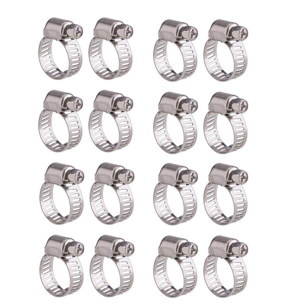 Hose Clips 19mm, 16 Pack Adjustable 13-19mm Range Stainless Steel Hose Clip Clamps
