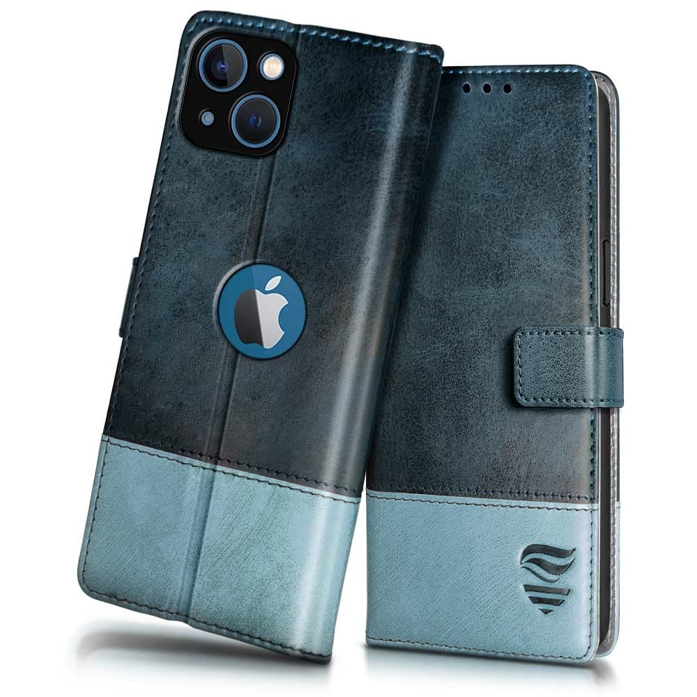 FLIPPED Vegan Leather Flip Cover for Apple iPhone 13 | Shock Proof with TPU Bumper & Kickstand | Card & Cash Pockets | Magnetic Closure Wallet Case Cover (Hand Stitched, Blue with Aquamarine) (B0C1ZX4184) Amazon Price History, Amazon Price Tracker