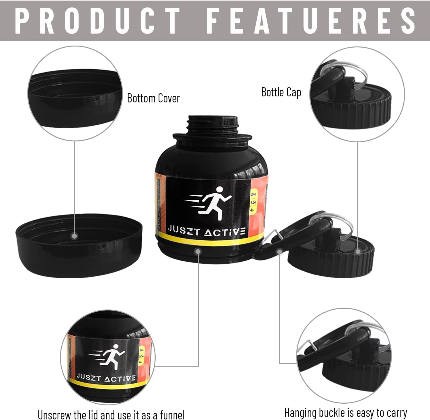 Juszt Active, Protein Powder Storage Keychain, Portable Supplement