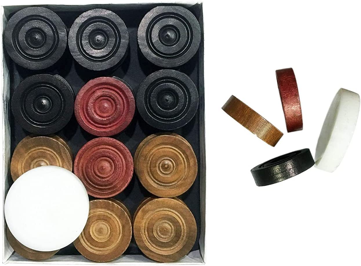 Wooden Carrom Coins with Striker, Fosco Tournament Extra Smooth Fine Carrom Powder , Professional Tournament Striker For Carrom Board (coins)