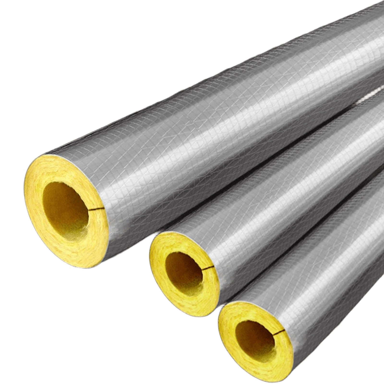 Tubo de Aislamiento de Tuberías Tubo Aislante de Lana de Vidrio Se Puede Cortar a Cualquier Medida para Fontanería y Calefacción(ID 3-1/2" x T 2" x L 3.3ft)