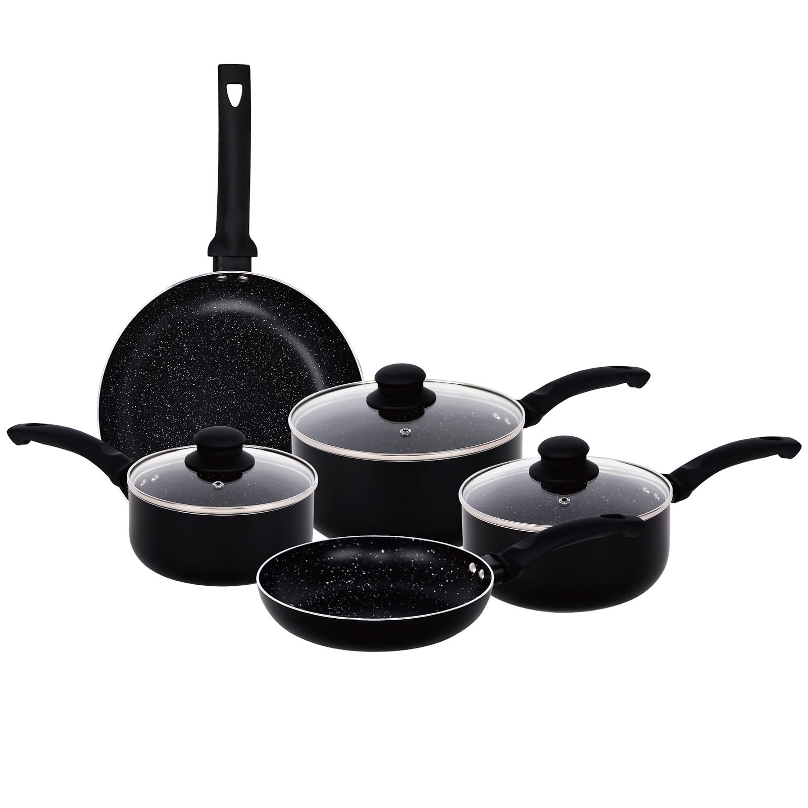 Gr8 Home Aluminium 8 Piece Marble Stone Effect Non Stick Cookware Set Ceramic Induction Frying Pan Saucepan with Lid Cooking Kitchenware (Black)