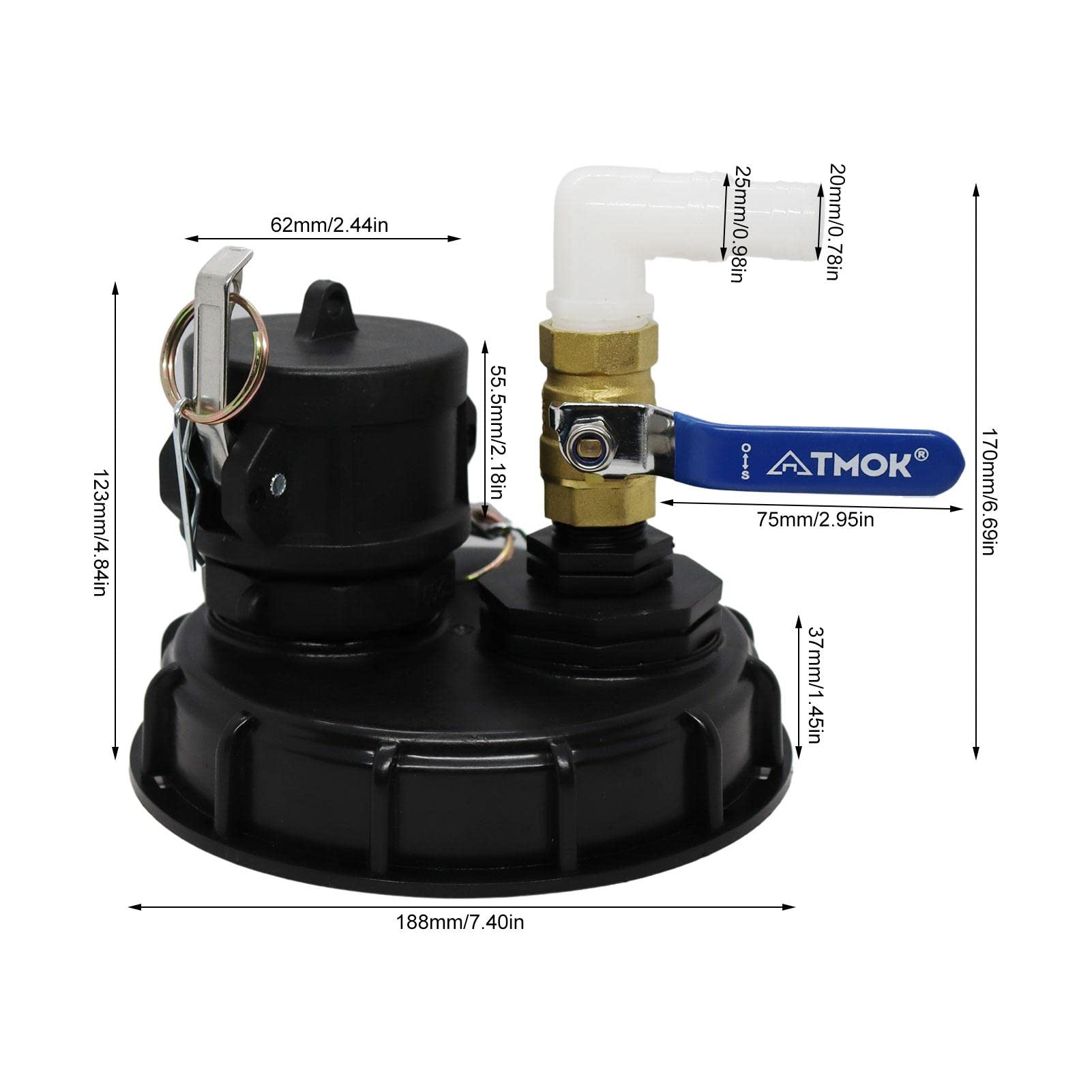 IBC adapter zbiornika tonowego, adapter IBC Tote zbiornik na wod? adapter w? ?a ogrodowego IBC pokrywa pokrywy zbiornika pokrywa z 90-stopniowym ?okciem profesjonalny w? ? cz? ?ci kranu z zaworem