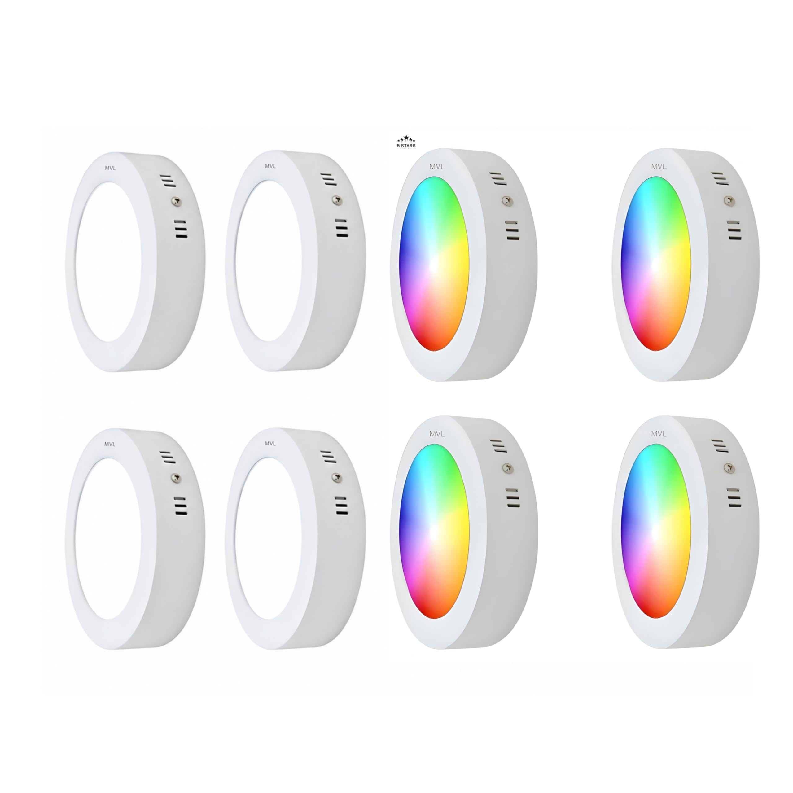 MVL 9 watt Surface White 4pes Multicolour 7 in1 4pes Total 8pes Combo | Ceiling Light, Surface Mounted, Multicolour RGB, Pack of 8, Indoor Lighting-image-18