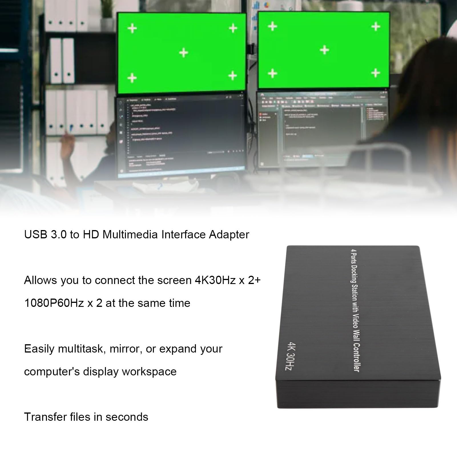 Gugxiom Adattatore da USB 3.0 a Quad HDMI, 4K30Hz X 2 HDMI Hub per Monitor Multipli, 1080p60Hz X 2 con Trasferimento Ad Alta velocità di Tipo C 3.0 (Spina europea)