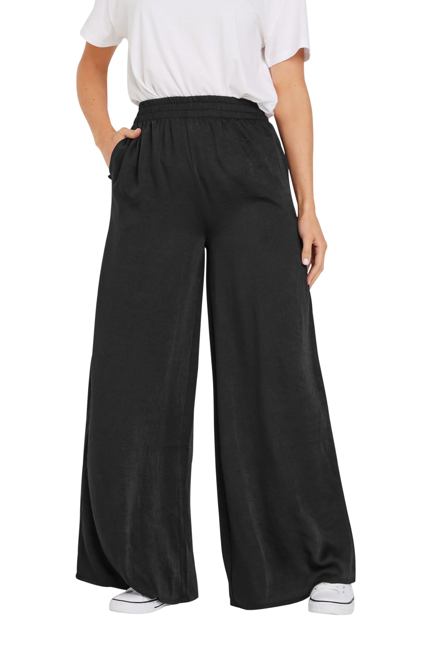 Long Tall Sally Women's Black Tall Satin Wide Leg Trousers In 16XL