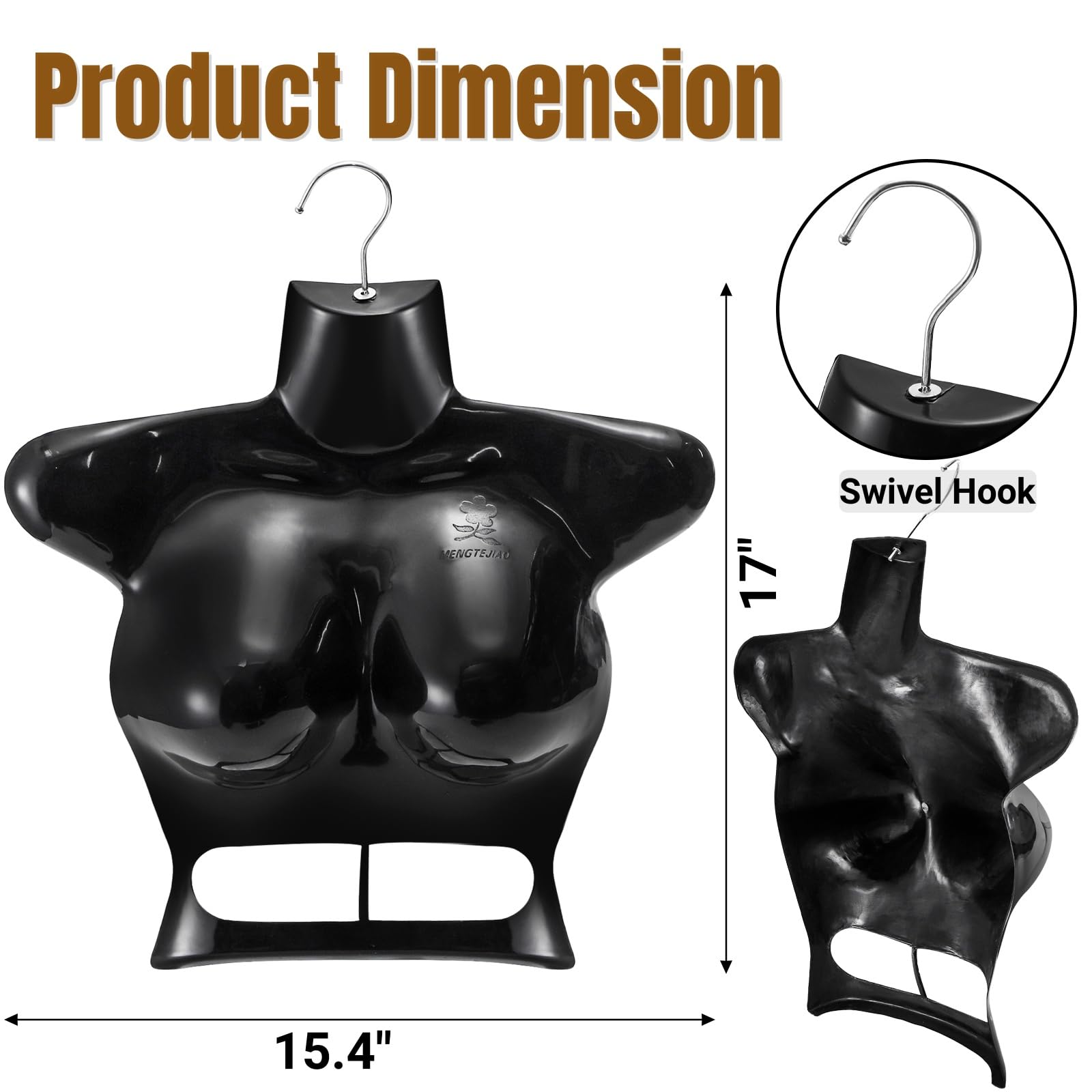 Noamus 12 Pack Hanging Mannequin Torso, Female Half Body Dress Form with Hook, Plastic Hollow Back Upper Torso Hanger, Women Clothes Showing Display Rack for Retail Shop, Market Commercial Mall, Black