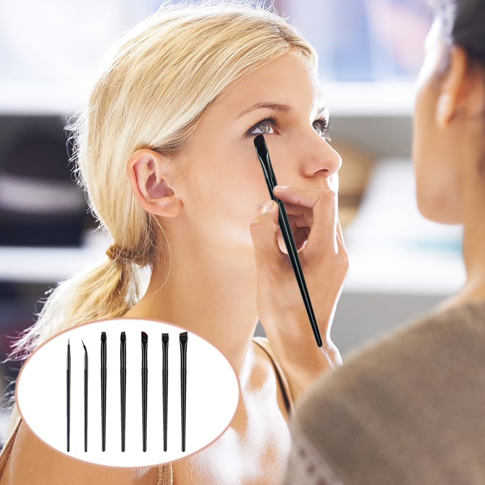 7 Piezas Pinceles de Maquillaje, Cepillo Delineador de Ojos de Ángulo Fino y Plano Maquillaje de Ojos Profesional Pinceles de Sombra de Ojos Pincel Delineador de Ojos en Ángulo Brochas de Cejas
