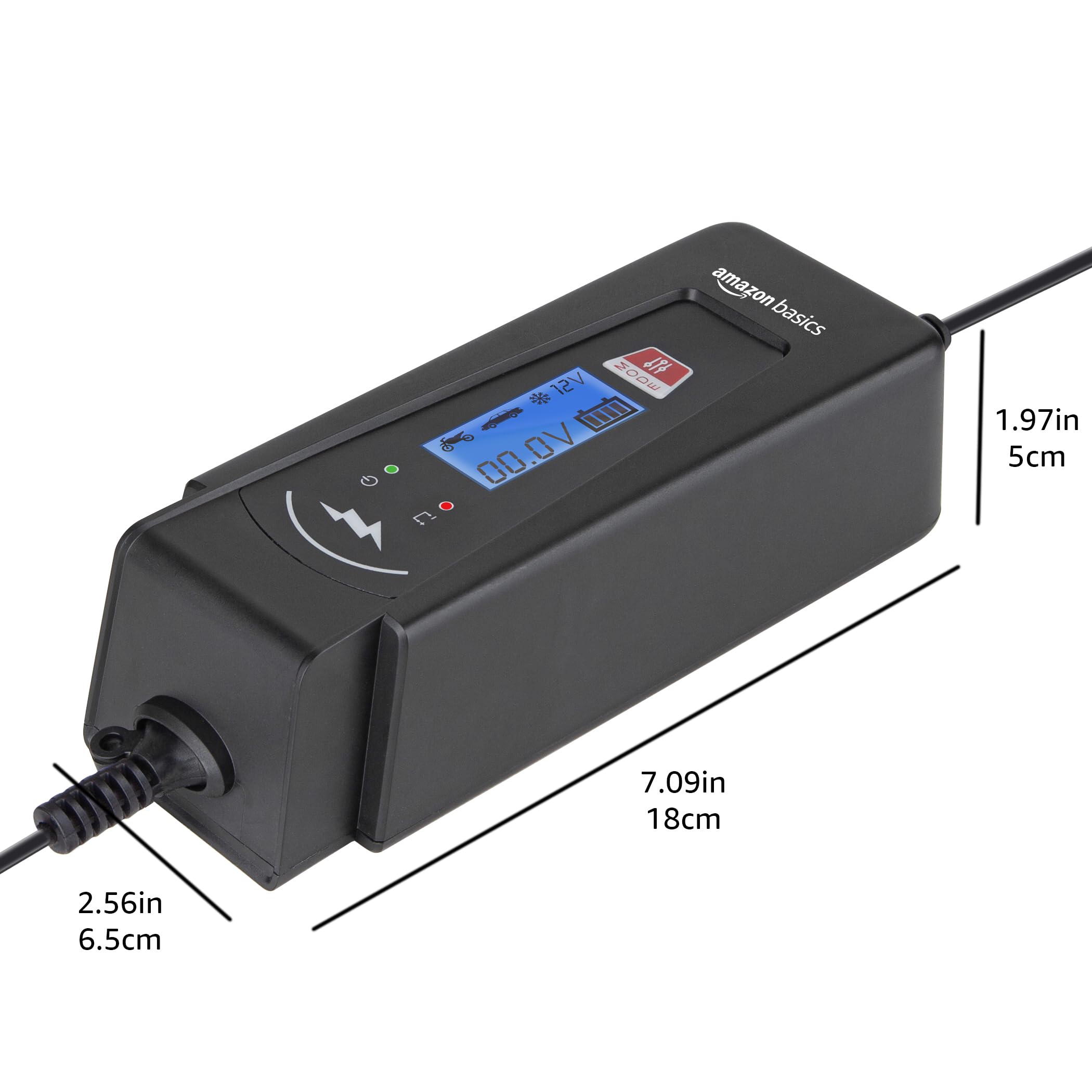 Amazon Basics Cargador de batería inteligente automático con función de probador de batería, enchufe UE, salida : 2A/4A, 6V/12V CC, Negro