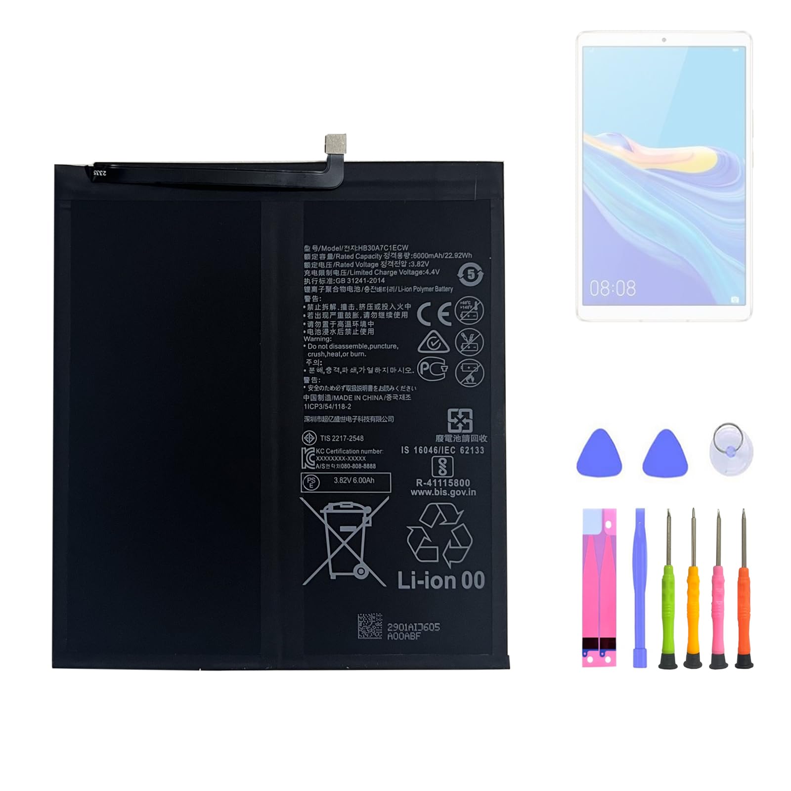 HB30A7C1ECW Replacement Battery Compatible with Huawei MediaPad M6 8.4 VRD-AL09/VRD-W09 with Tools