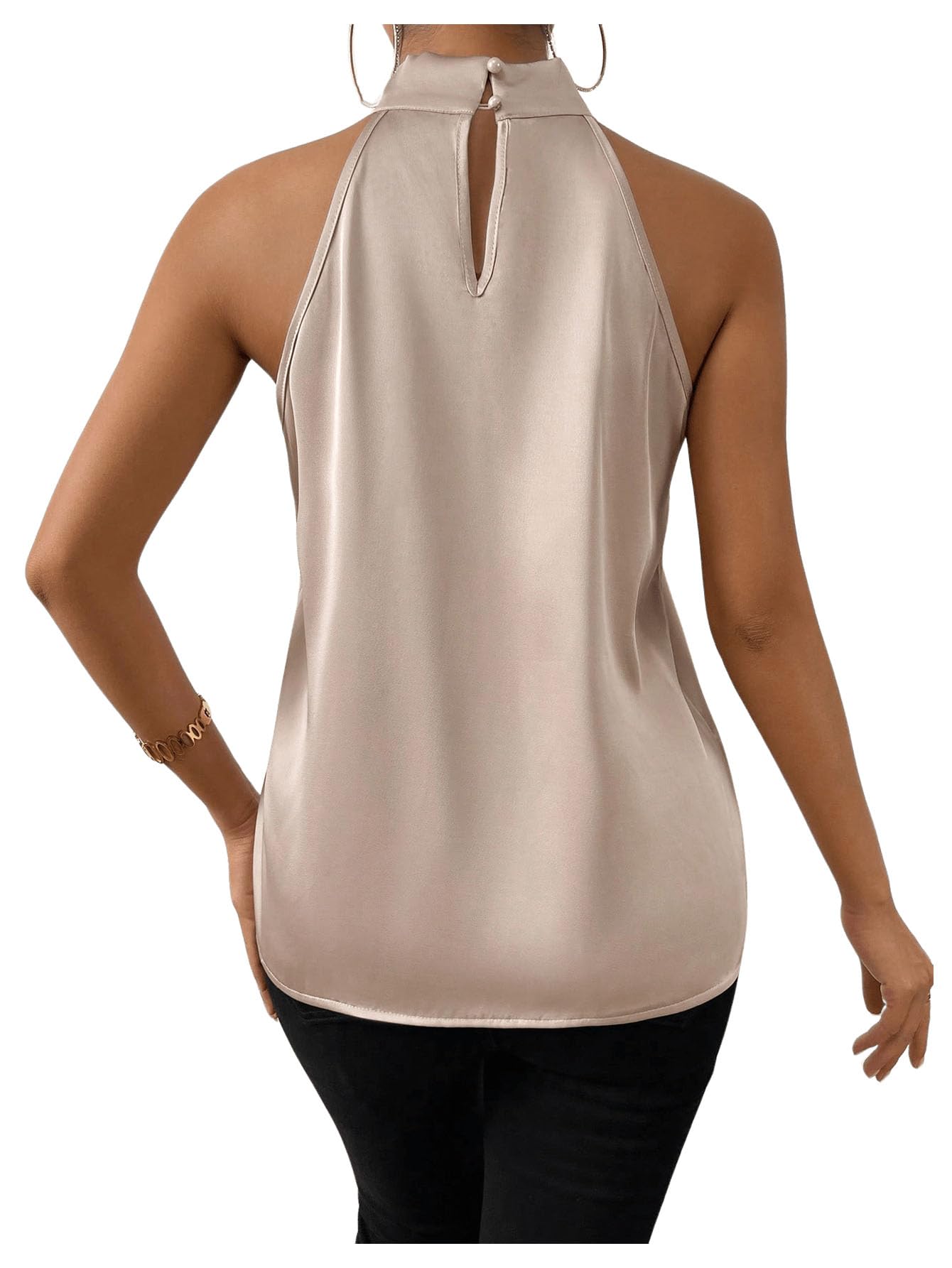 GORGLITTER Chemisier élégant en satin pour femme - Dos nu - Chemisier d'affaires avec manches lanternes