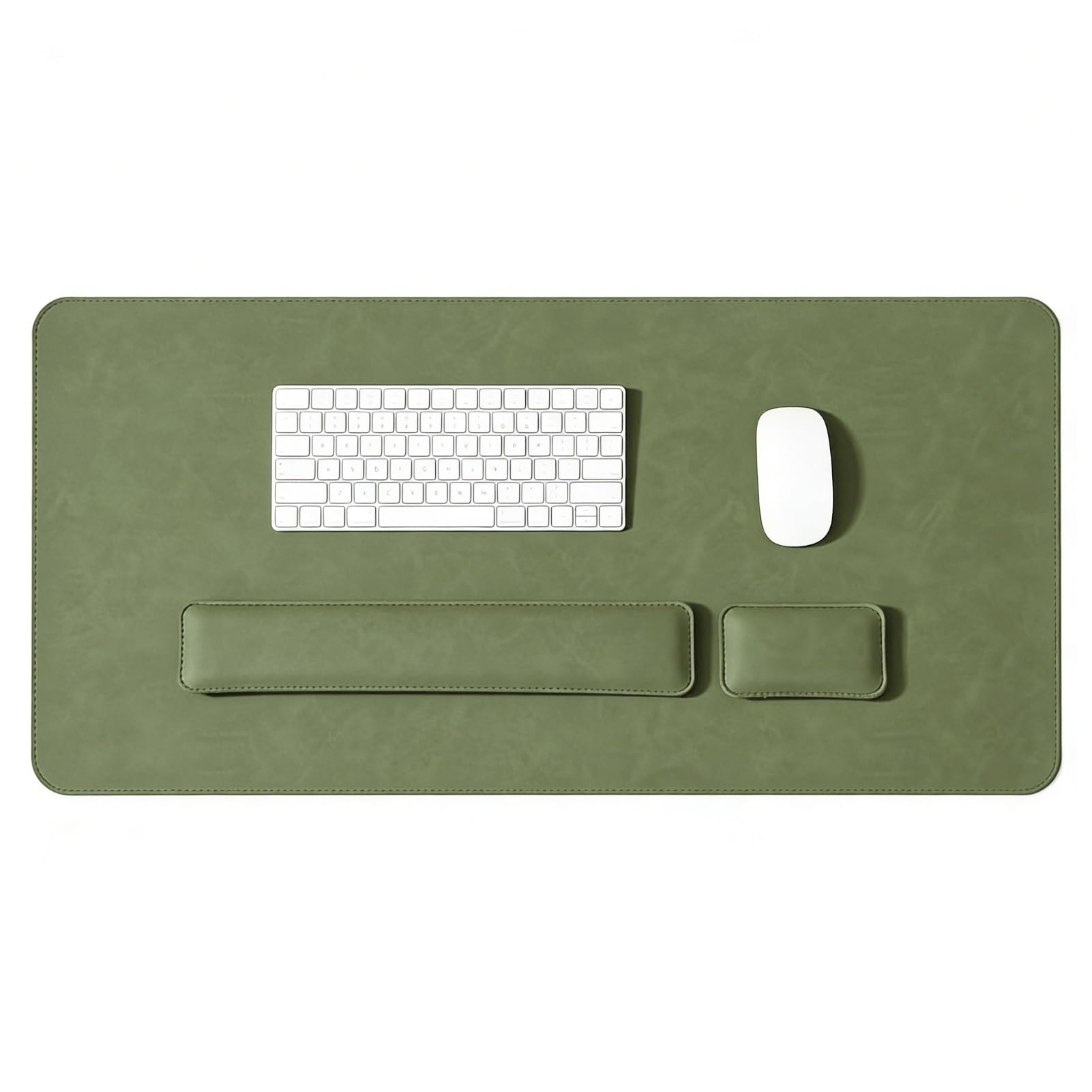 M.J COMFY-LIFE Three-Piece Set PU Leather Desk Pad Includes Large Mouse Pad + Keyboard Wrist Rest + Mouse Wrist Rest for Keyboard and Laptop Home Office Desk Pads (Olive Green, L)