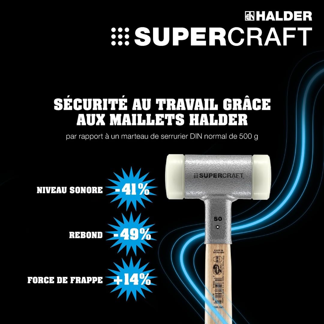 Marteaux de frappeur SUPERCRAFT, avec manche, vernis, en Hickory réduisant les vibrations, ergonomique | D=100 mm/Poids=9300 g | 3366.110