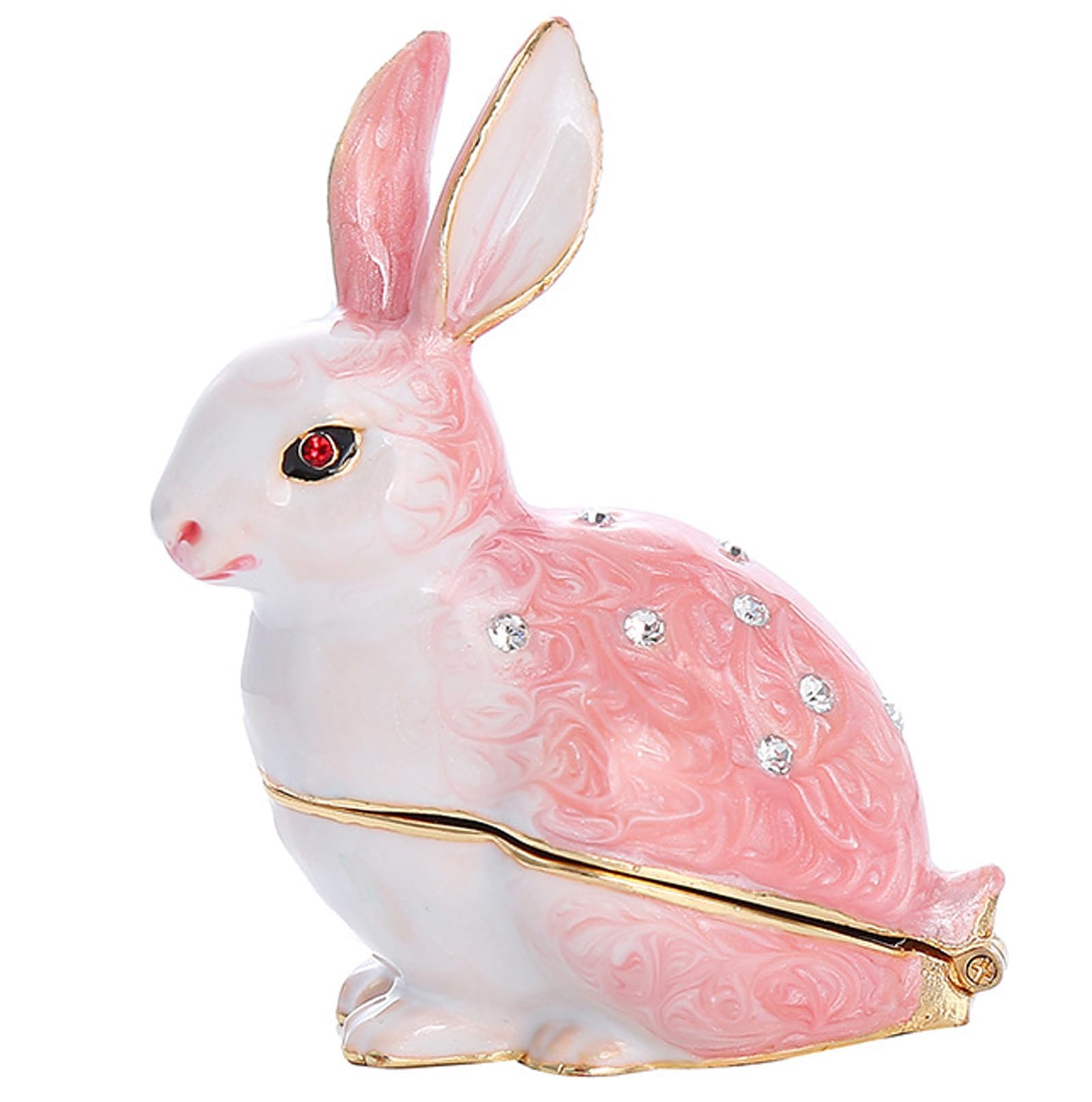 YXCQHZM Rabbit Figurine Jewelry Box Hand Painted Handcrafted Treasured Trinket Box Metal Enamel Ring Holder Seashell Gifts Decor Box (pink)
