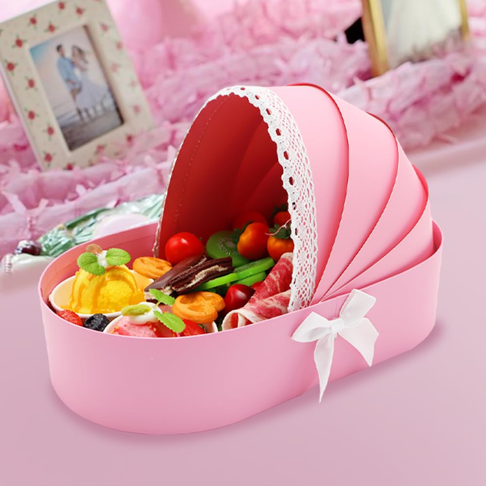 WENPACK Baby Bassinet Shape Basket Box Cardboard Fillable Floral Sweets BABY Shower Christening Gender Reveal (PINK) - Image 4