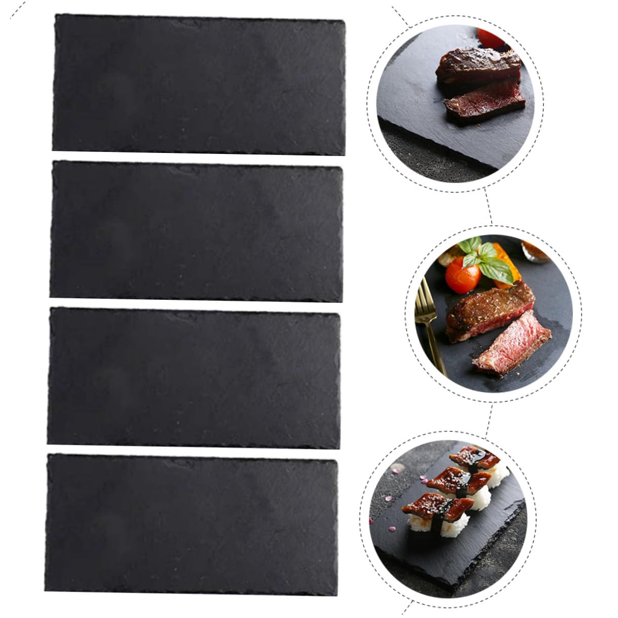 Assiette de Sushis Rectangulaire 4 Pièces en Ardoise Noire Élégante