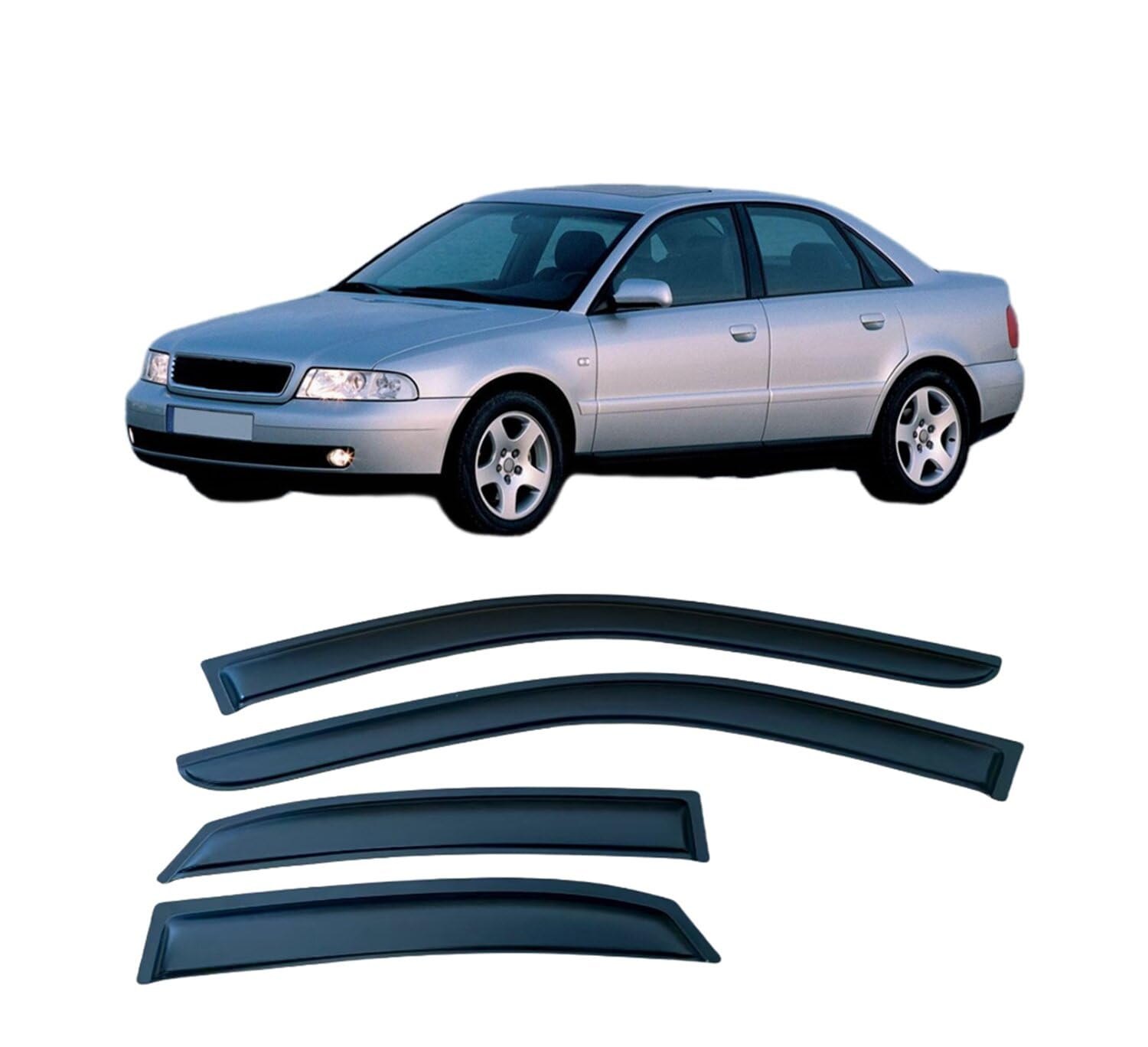 Liufangfc Normal Wind Deflectors For Audi A4 B5 8K Sedan 1996-2001 – 4Pc Tape-On Smoked Visors, Weatherproof, Anti-Salt/Snow, Low-Noise