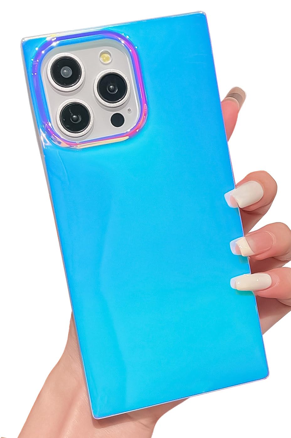 TETAW Cute Compatible with iPhone 16 Pro Case 6.1 Inch,Sparkle Luxury Glitter Blue-Ray Laser Holographic Rectangle Cases for Women,Girly Bling Slim