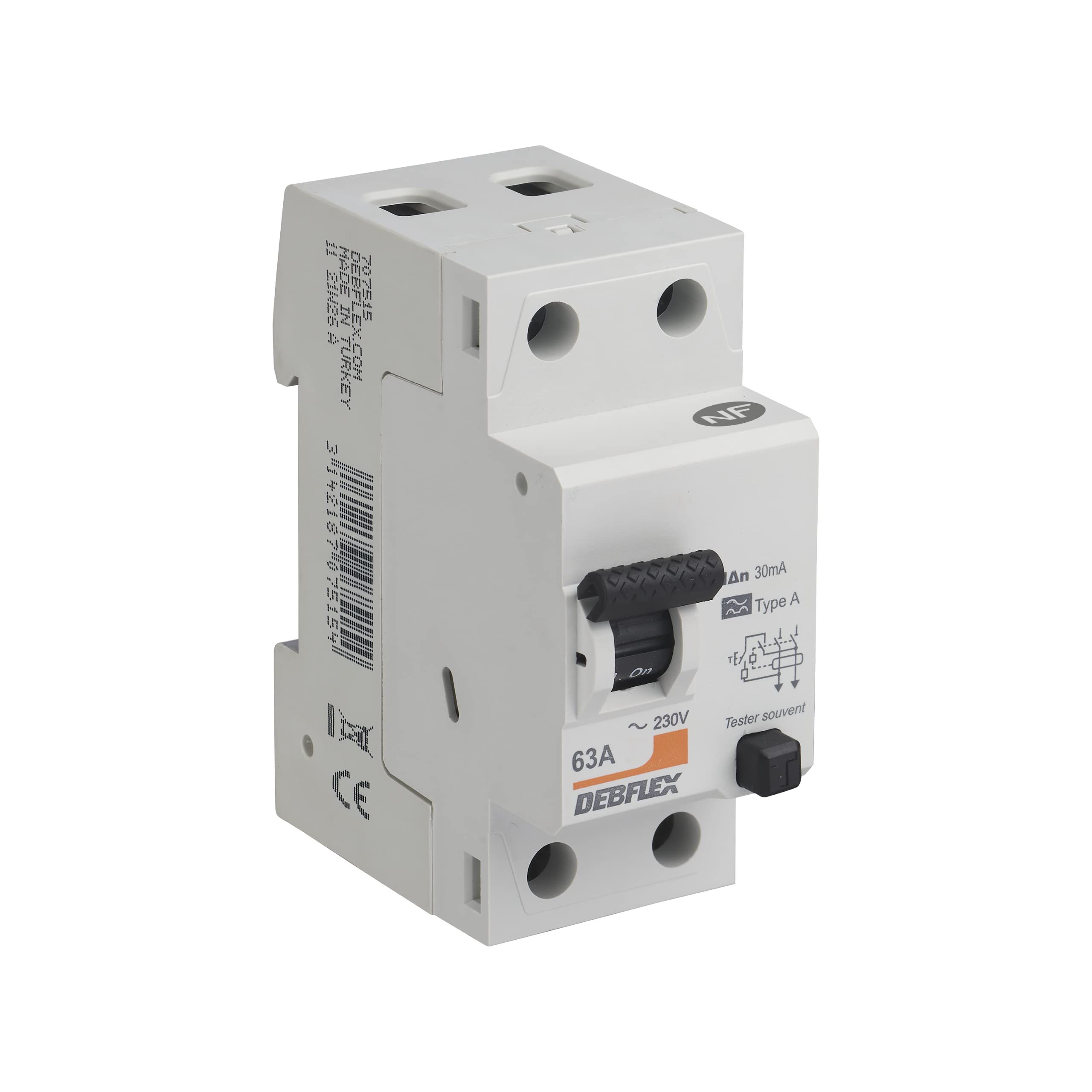 DEBFLEX - Interrupteur Différentiel 63A 30mA 2 Pôles Type A - Module de Protection Electrique - Certifié NF - Installation dans Tableau Electrique - Gris