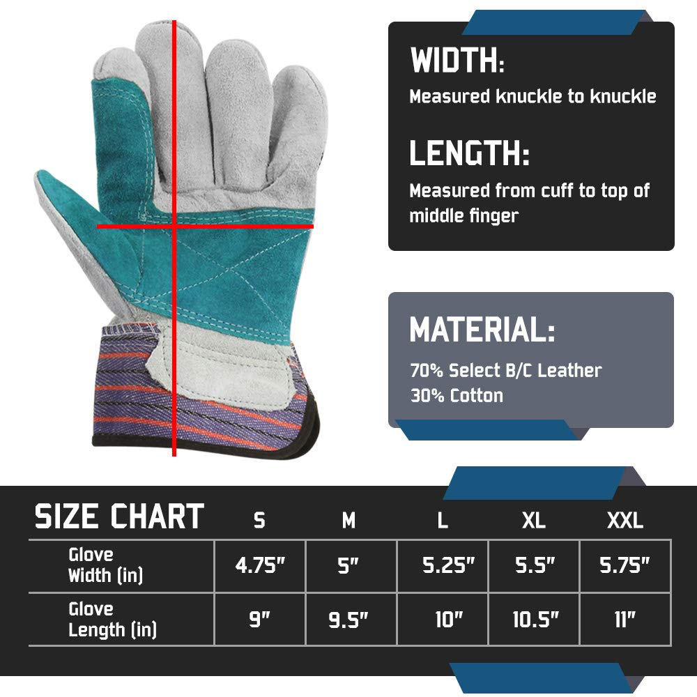 Glove Station - Guantes de trabajo resistentes de doble capa de piel vacuno dividida con puño de seguridad de goma (XL (XL), 12 unidades)