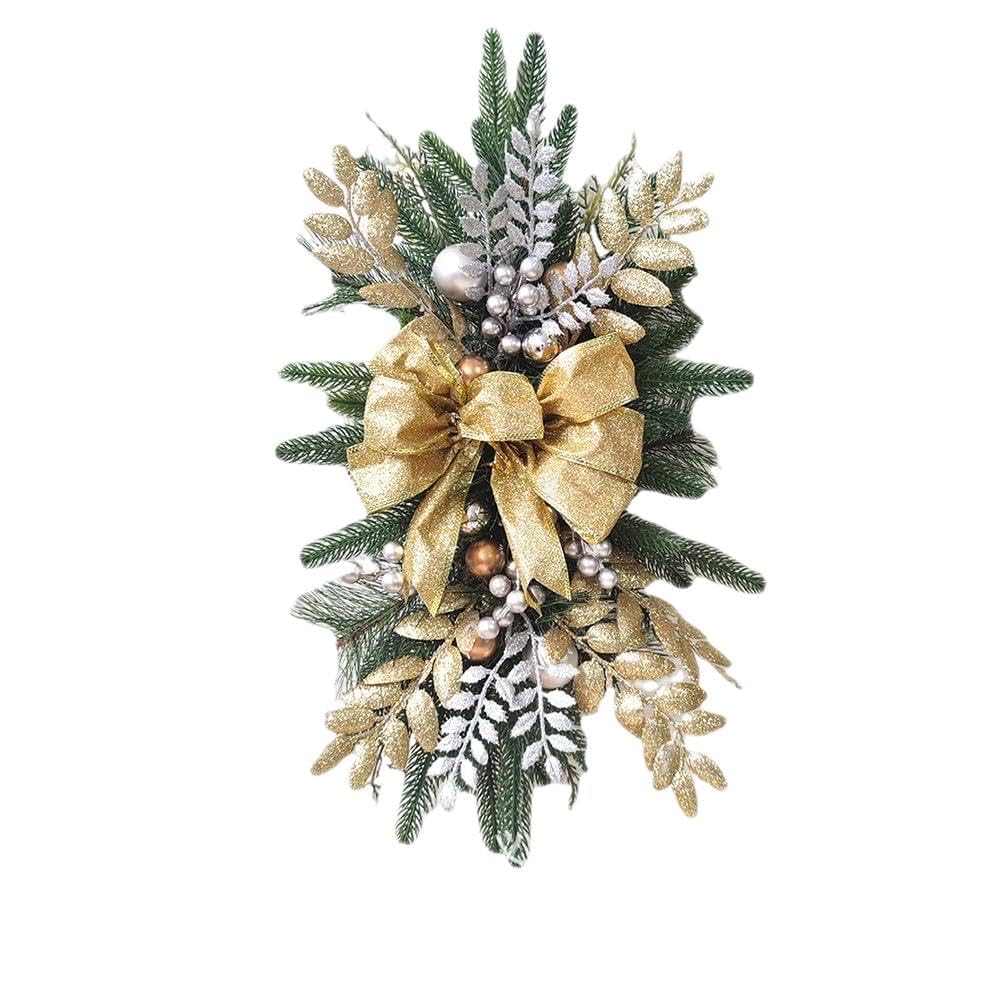 Atmosphere Decorative Garland Ornament Christmas Wreath Without/with Light Home Door Window Decoration Party Supplies (Gold With light)