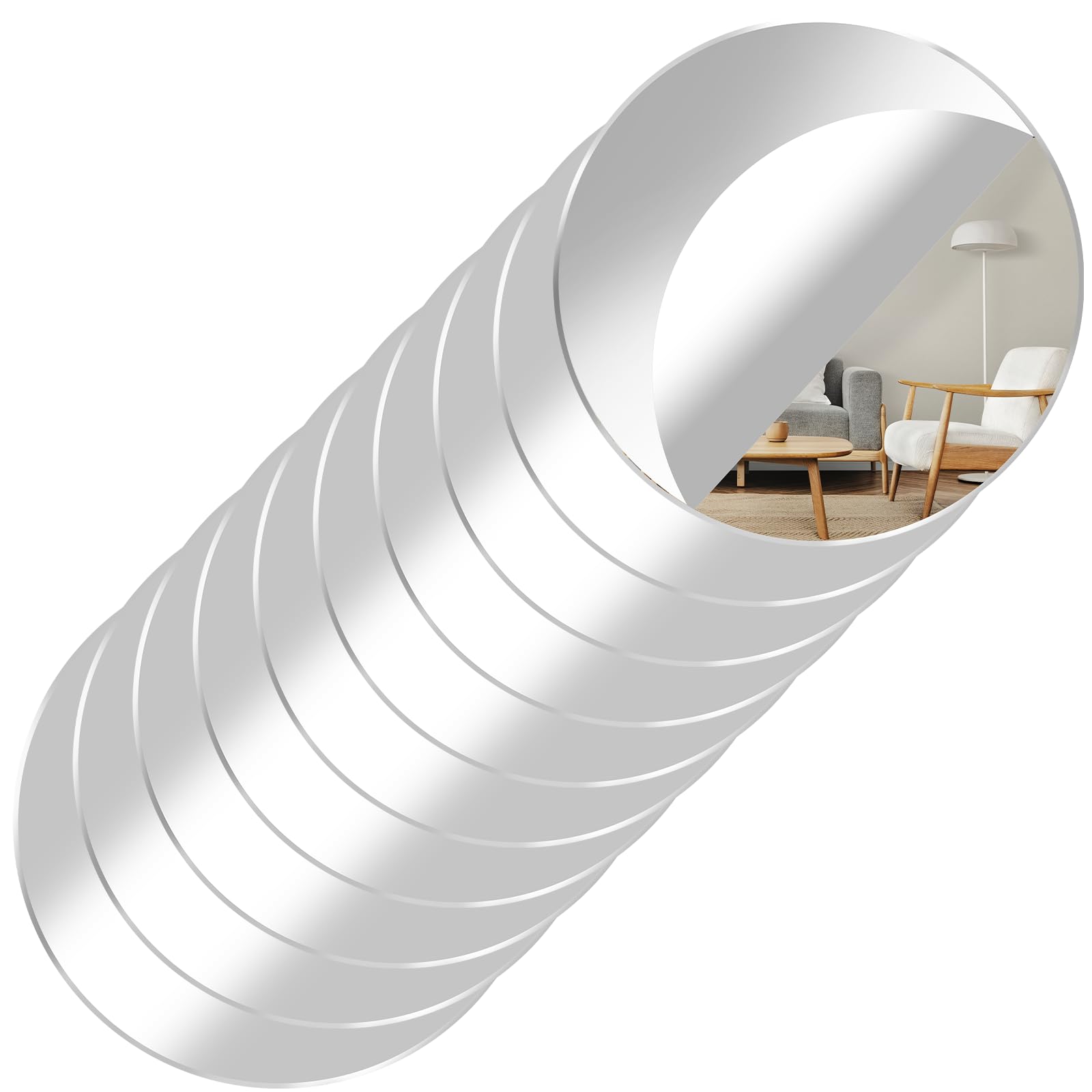Photo 1 of 10 Pack Acrylic Round Mirrors, 6 Inch Non Glass Round Mirror Plate Self Adhesive Mirror Stickers, Acrylic Mirror Plate Circle Mirror Trays for Wedding Table Center DIY Crafts Home Wall Candle Decor