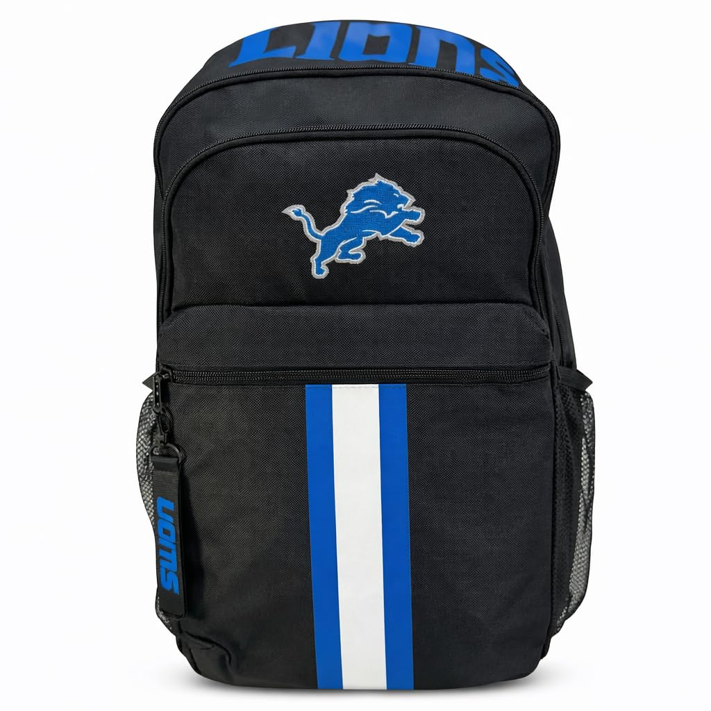 NFL Detroit Lions Backpack – Triple Stripe Wordmark Design with Keychain