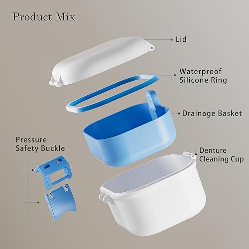 Miniatura 6 de BVN Estuche de prótesis a prueba de fugas, copa de dentadura para remojar dentaduras, estuche de limpieza de retenedores Bule y caja de dentadura