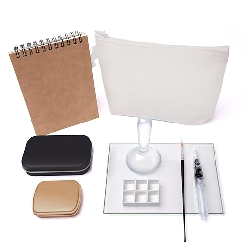 Artisan’s Watercolor Paint Making Tools Kit with Small Handmade Supplies Paint Making Materials - 7 * 4.7 Inch Glass Plate, 2 Inch Glass Muller and Paper Journal