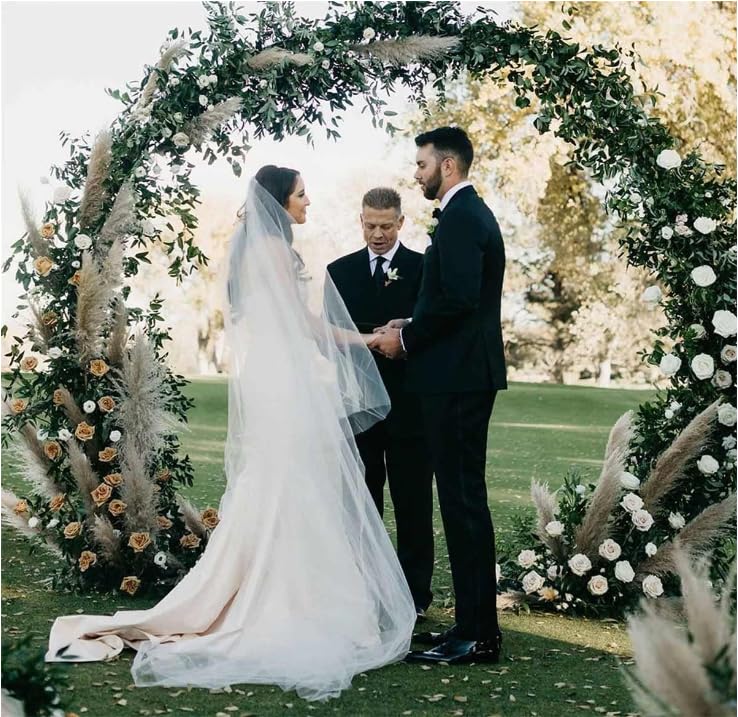 Arco de boda de metal resistente redondo con bases antioxidantes, diseño de puerta lunar perfecto para eventos al aire libre. Tamaño: 2,8 x 3,2 m. Color: negro