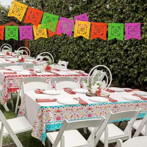 Image of Gatherfun Fiesta Party Supplies & Cinco de Mayo Decorations - Ultimate 2-Pack Mexican Party Supplies with Vibrant Disposable Plastic Tablecloth, 54x108, Mexican Birthday, Taco Events