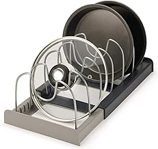 Tusmad Expanding Cookware Organizer Space Saving Storage For Pan Lids Baking Trays Pot & Pan Organizers Countertop Rack Pot Lid Organizers Pot Racks Pot Holder Stainless Steel Adjustable Dividers
