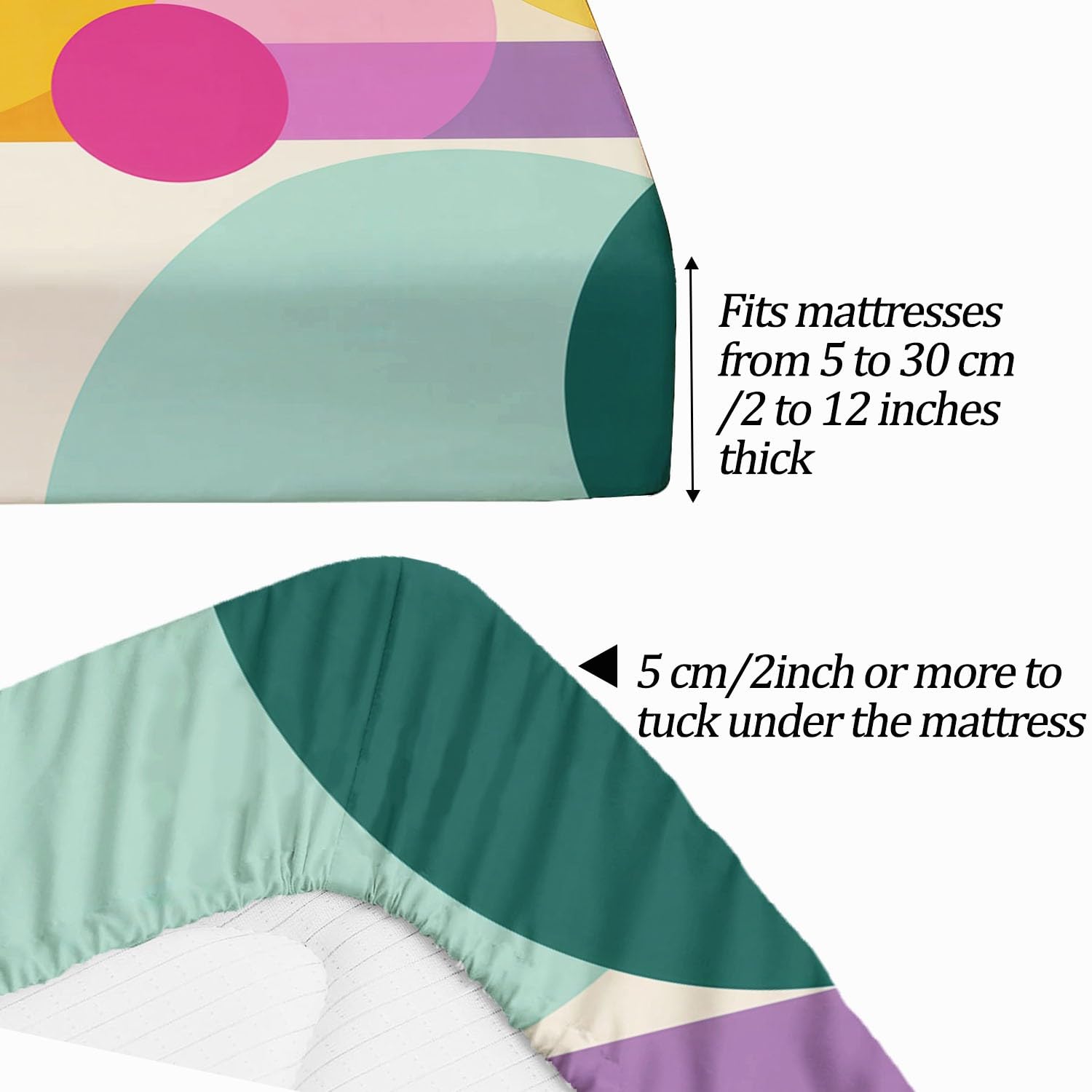 Minimalistyczny zestaw pościeli z nadrukiem geometrycznych okrągłych wzorów, 3 szt., miękka tkanina z mikrofibry - głęboka kieszeń 40 cm, ultramiękkie, oddychające prześcieradła dla nastolatków