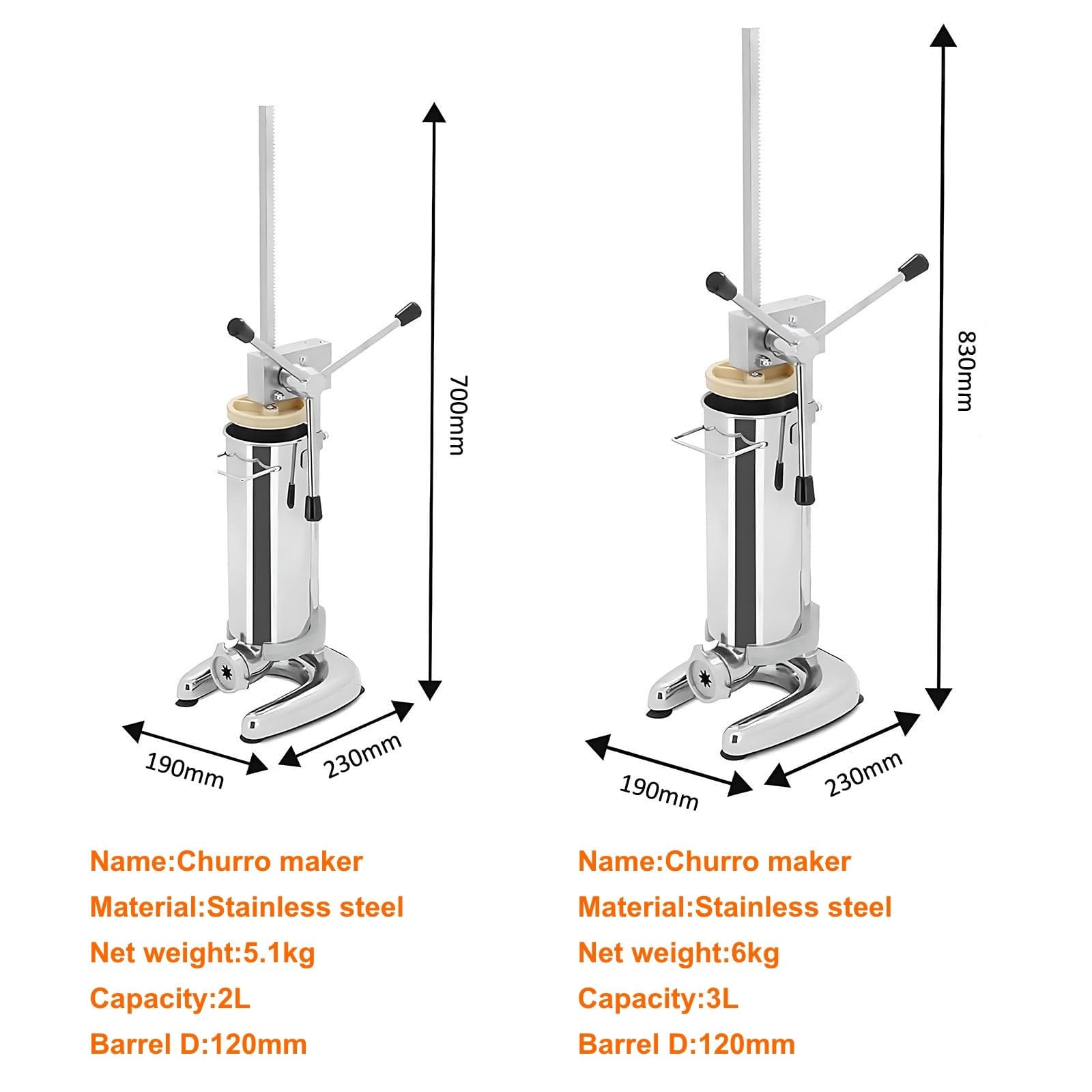 Machine À Churros 2L/3L Verticale avec 5 Moules et Cuve Amovible pour Churros Espagnols, Idéale pour Restaurants et Boulangeries 3L