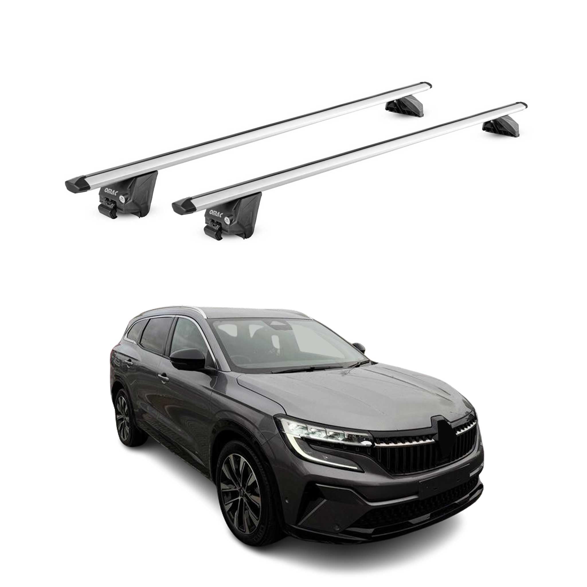 OMAC Barras de Techo Aluminio TÜV geprüft para Renault Espace 2023-2026 – para Barras Integradas – T Nut – MAX 100 kg – 2 Schlösser Plata