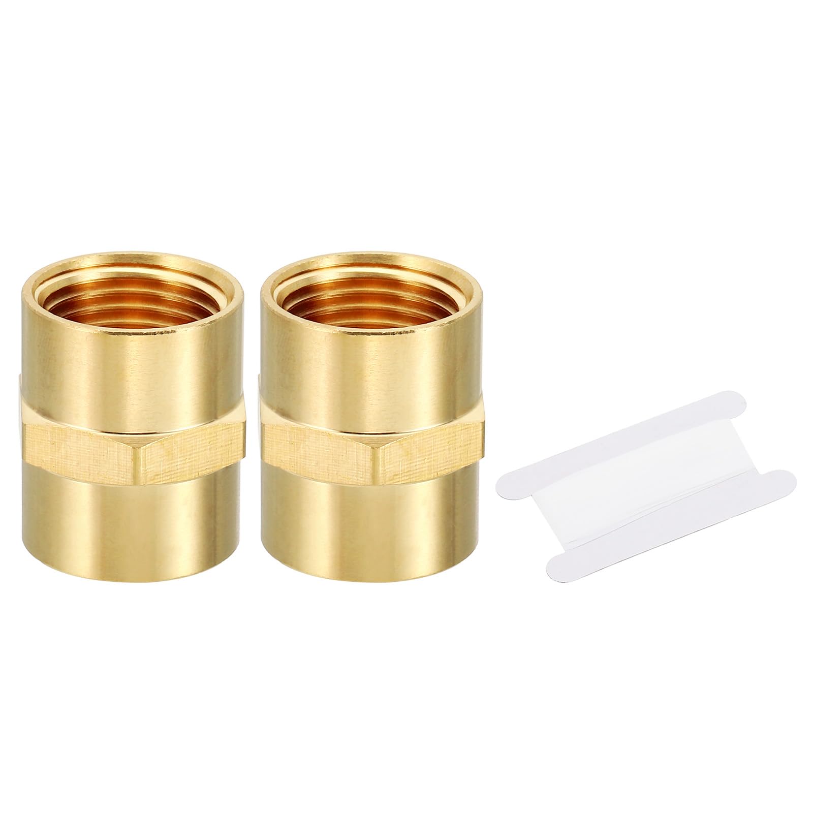 PATIKIL Brass Pipe Fittings Coupler, 2Pcs 1/2" x 1/2" NPT NPT Female Thread Brass Hex Nipple Coupling Reducer Adapter Tubing Connector Adaptor with PTFE Tape for Water, Air, Oil, Gas Line