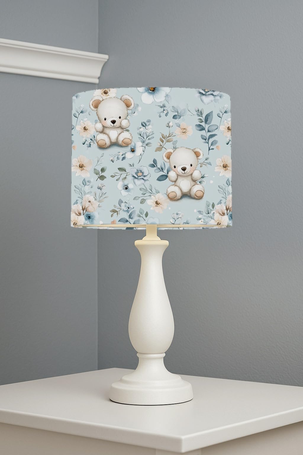 Teddy Bear Blooms Blue II lightshade – 20 x 18.5cm Table Drum Shade | A194A6