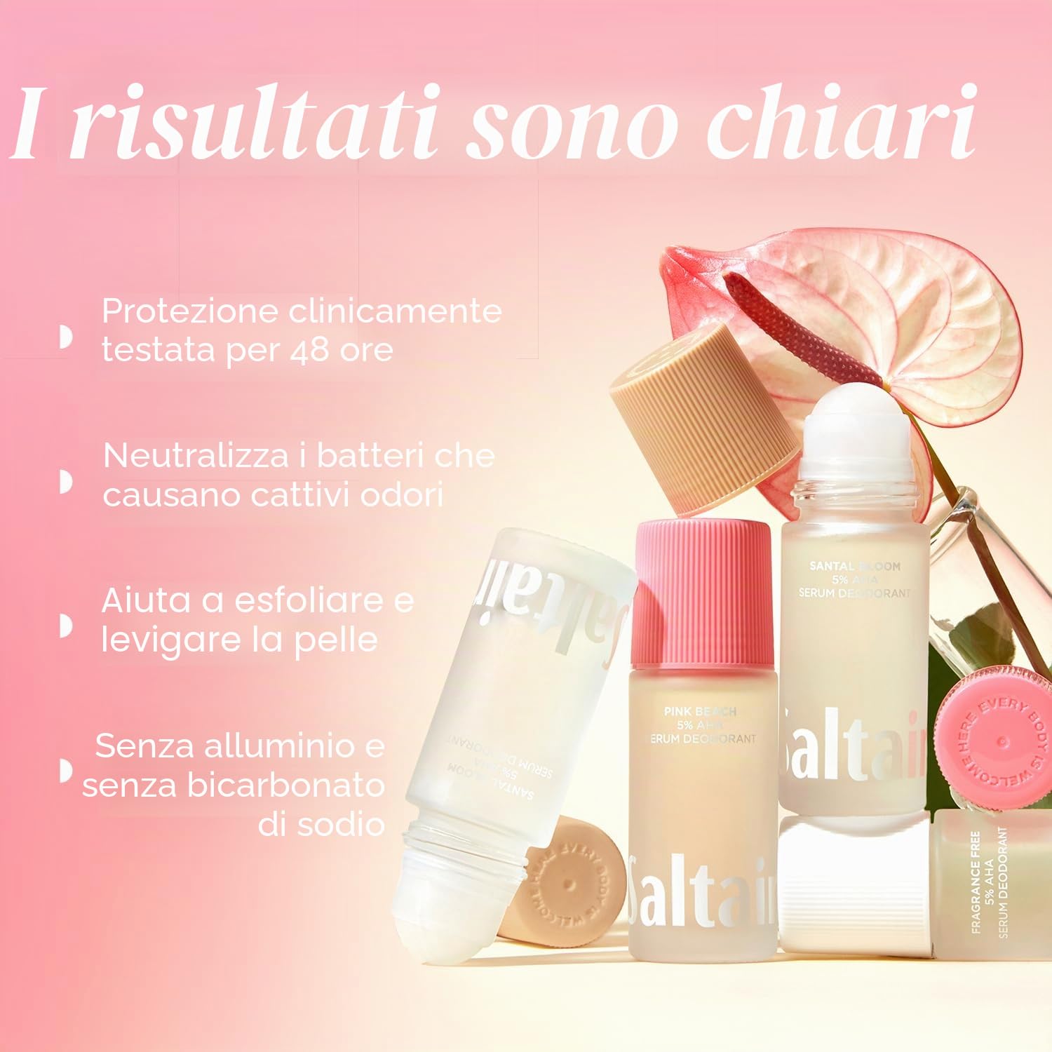 Saltair Signature Scents - Deodorante in siero con formula al 5% di Aha, deodorante con acido lattico e acido mandelico, controllo degli odori, senza alluminio, per donne e uomini, confezione da 2