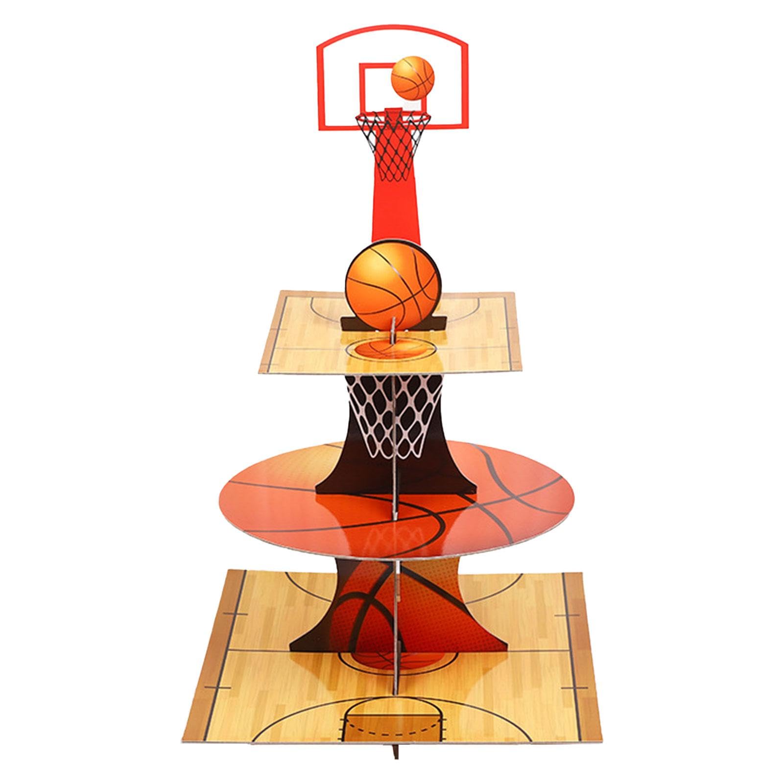 Alzata per cupcake a 3 livelli, a tema pallacanestro, espositore per dessert e dessert, antiscivolo, decorazione a tema basket per bambini