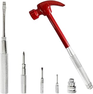 6-in-1 Hammer Screwdriver Set, Multi Tool Handy Hammer, Compact Screwdriver Set, Home Improvement Multi Tool, Household Tools with Phillips Screwdriver, Flat head Screwdriver and Nail Puller(Red)