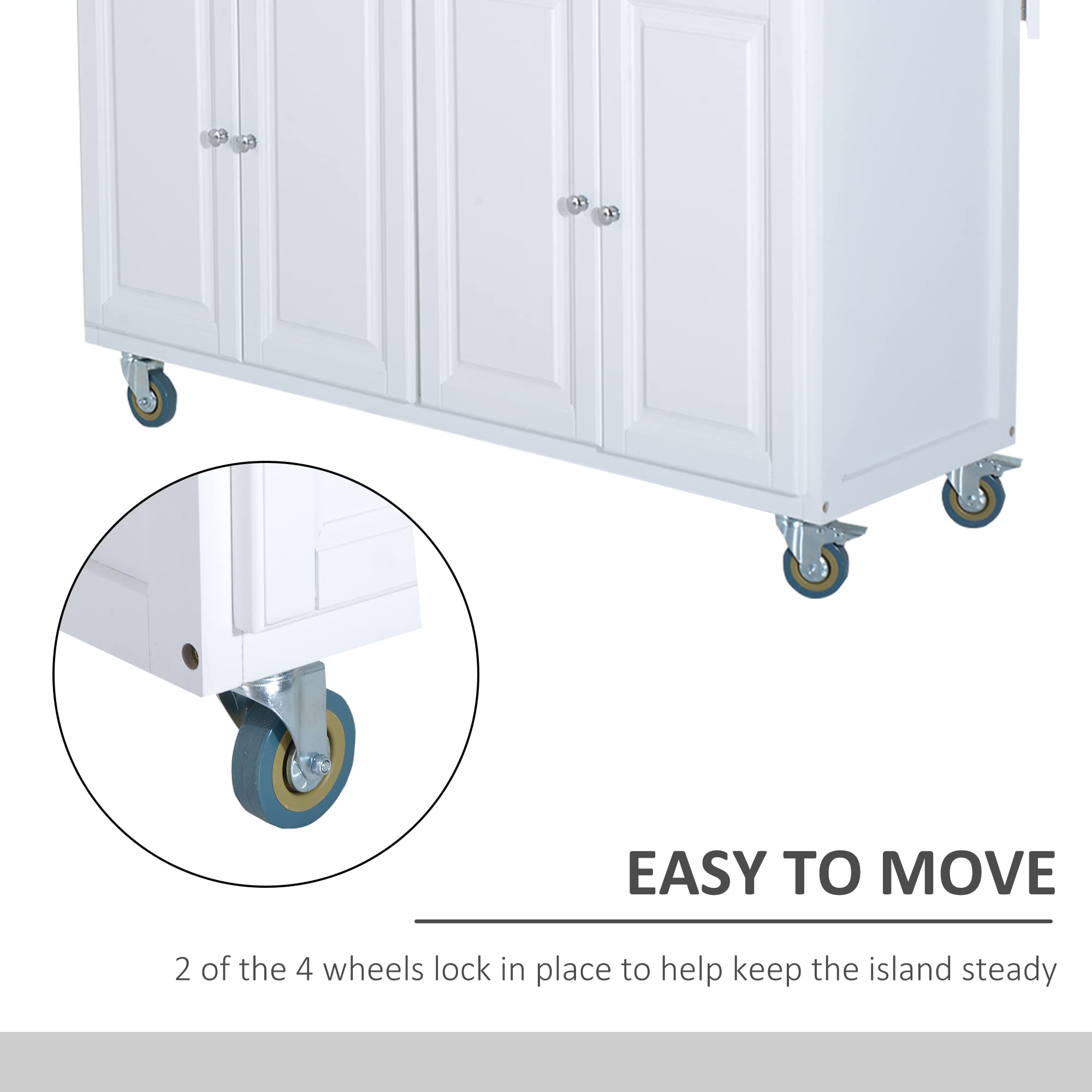 Hodedah Kitchen Island with Spice Rack, Towel Rack & Drawer, White with