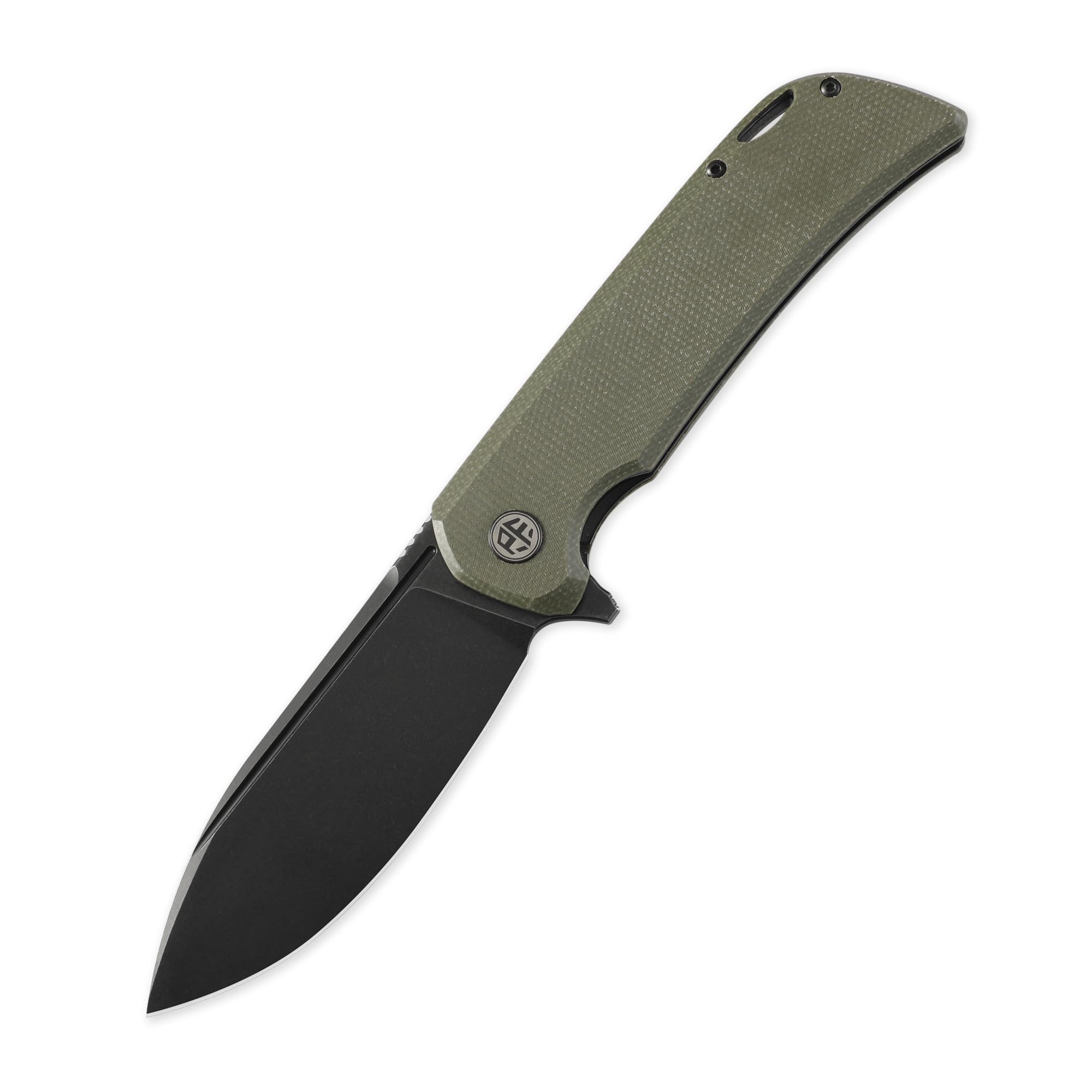 Petrified fish PFB05 Tunny Folding Knife,3.86" 14C28N Steel Black Stonewashed Blade Micarta Handle Folding knife for EDC Camping Outdoor (Green Black Stonewashed)