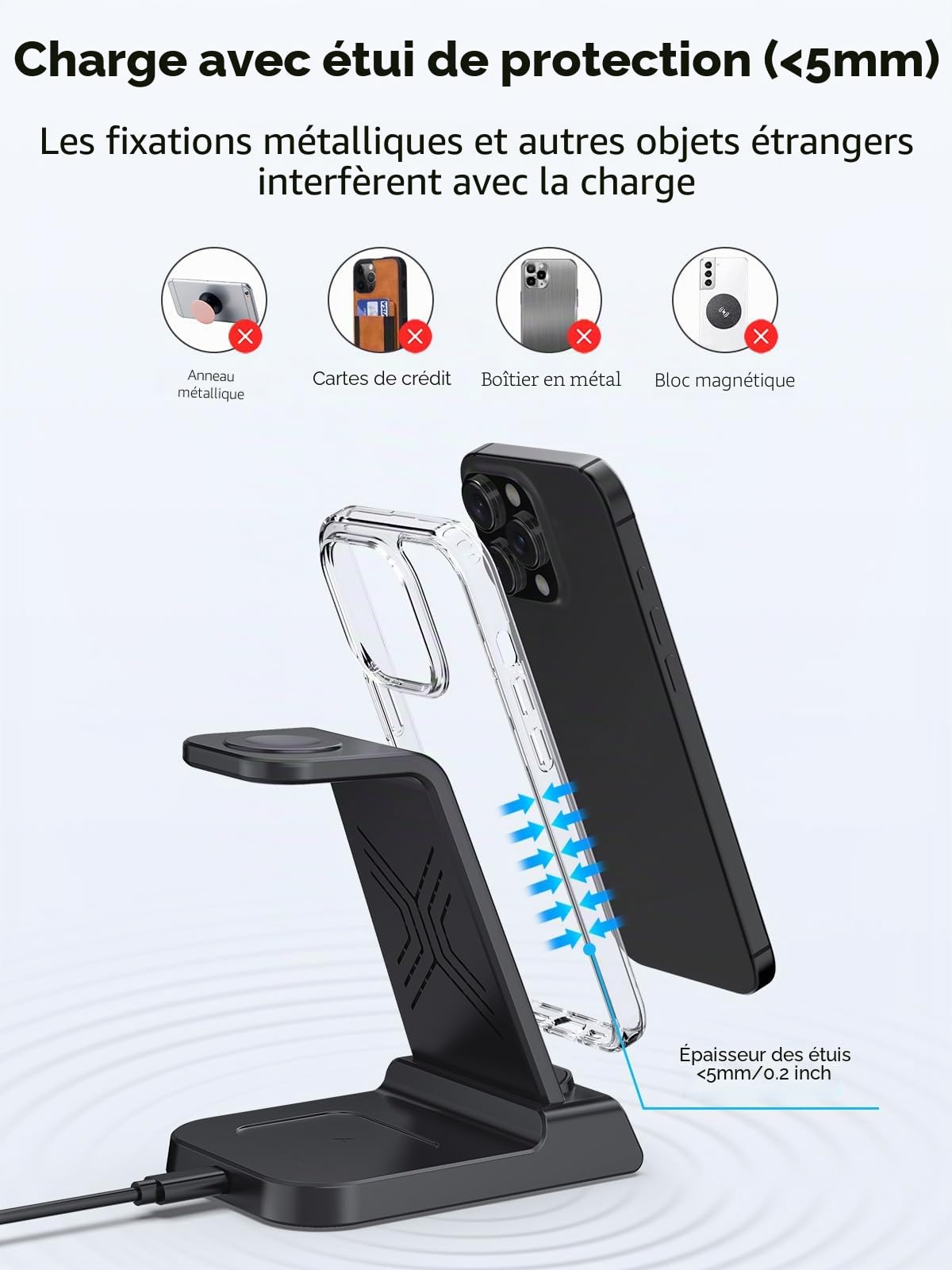 Chargeur sans Fil pour Apple Station de Charge 3 en 1 avec Horloge pour iPhone 16/15/14, pour Apple Watch Chargeur avec iWatch 10/9/8/7/6/SE, Support de Charge sans Fil avec Air Pods 4/Pro