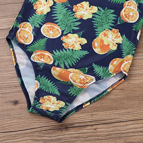 Image of iEFiEL Kids Girls One-Piece Swan /Lemon Printed Swimsuit Todder Hawaii Ruffled Swimwear Bathing Suit