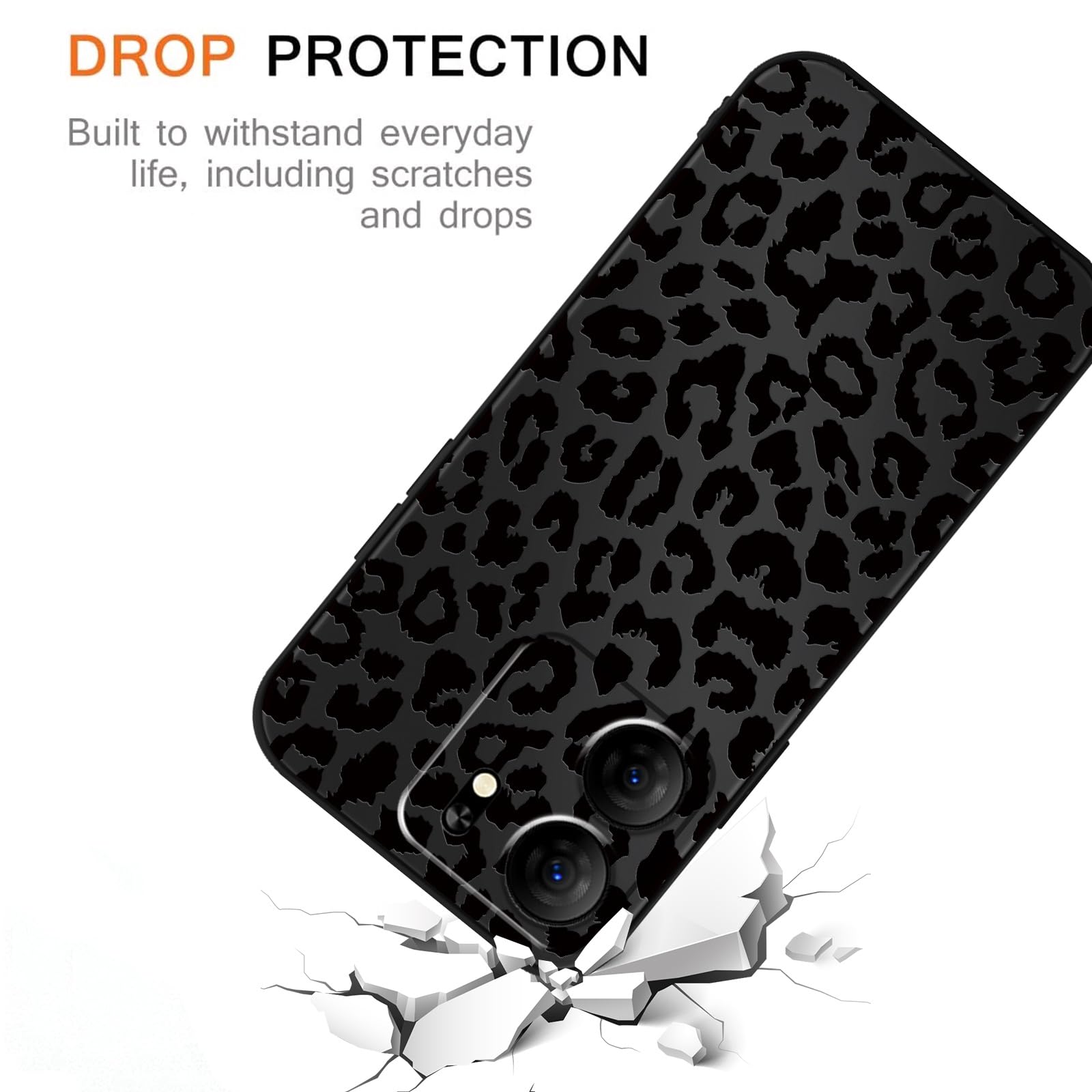 Funda protectora de TPU para BLU View 5 B160V de 6.6 pulgadas, diseño estético de leopardo negro, funda protectora de TPU suave y delgada a prueba de golpes para mujeres y niñas