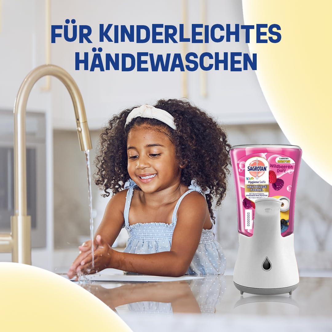 Sagrotan Kids No-Touch wkład uzupełniający z dzikich jagód – do automatycznego dozownika mydła – 5 x 250 ml mydła do rąk