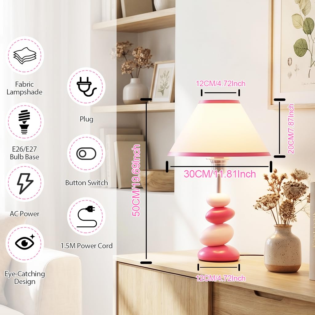Lampada da tavolo Galet Rosa,Lampada da comodino in resina per camera da letto della ragazza,Camera da letto e ufficio,Lampade da ufficio moderne per leggere e lavorare,Lampadina E27 richiesta